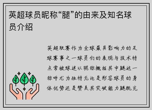 英超球员昵称“腿”的由来及知名球员介绍